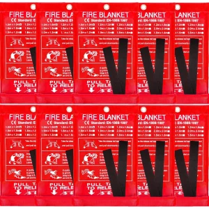 10 Pack Fire Blanket, Fiberglass Fireproof Survival Blankets for Home, Kitchen, Car & Office, Emergency Flame Retardant Blanket with High Heat Resistance
