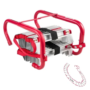 KFFKFF Fire Escape Ladder, 3-Story 25FT Retractable Emergency Ladder, Durable Aluminum Alloy Design with Secure Polyester Straps, Non-Slip Rungs & Spacious Steps, Supports Up to 1000LBS