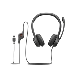 Logitech H390 Wired USB Headset, Stereo Headphones with Noise-Cancelling Microphone, USB, In-Line Controls, PC/Mac/Laptop, Black