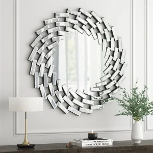 SHYFOY Accent Wall Mirror 31.5 inches Decorative Sunburst Shape Mirror for Living Room Home Decor